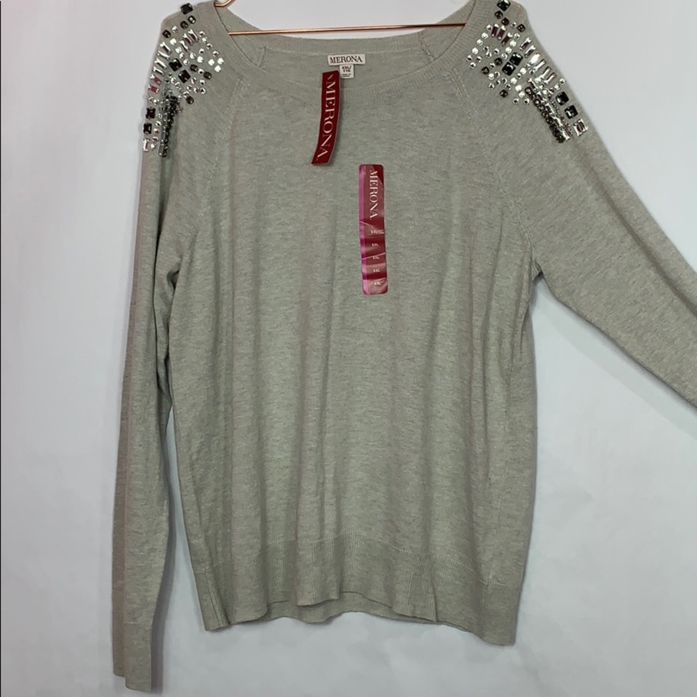 Merona Long sleeve top with jewels on shoulders - Picture 5 of 5